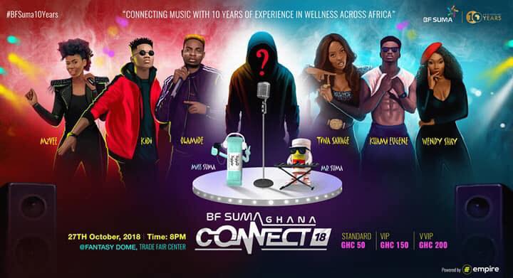 Kuami Eugene, Kidi, Tiwa Savage, Olamide, Others billed for BF Suma GHANA CONNECT Concert